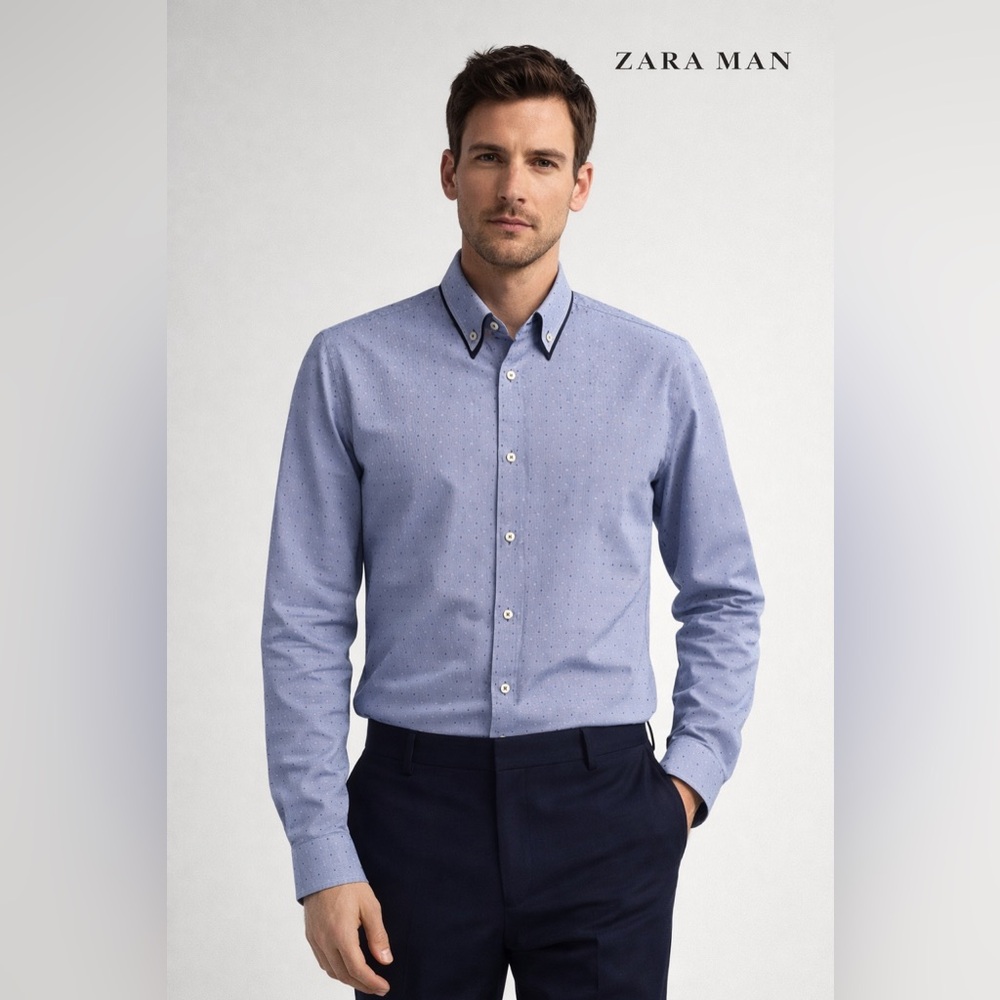 Zara Men's Blue Dress Shirt Slim Fit Size XL - Picture 2 of 9